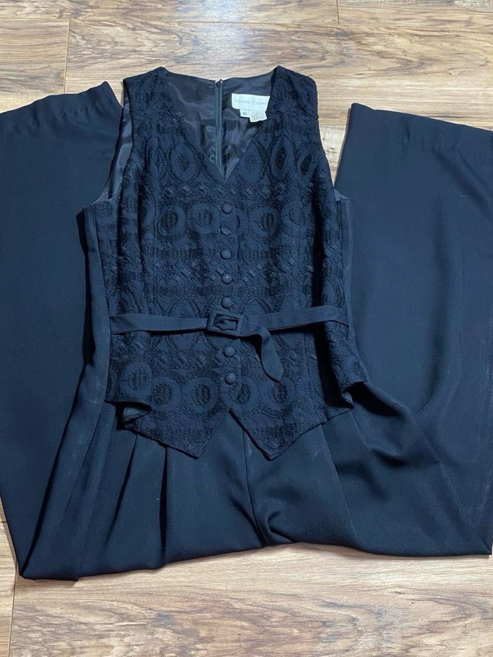Black Lace-Overlay Vest & Wide-Leg Pants Jumpsuit